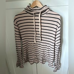 Pact Black Stripe Lite-Waffle Cozy Neck Pullover size M
